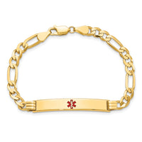 14K Medical Red Enamel Flat Figaro Link ID Bracelet-XM566CR-8