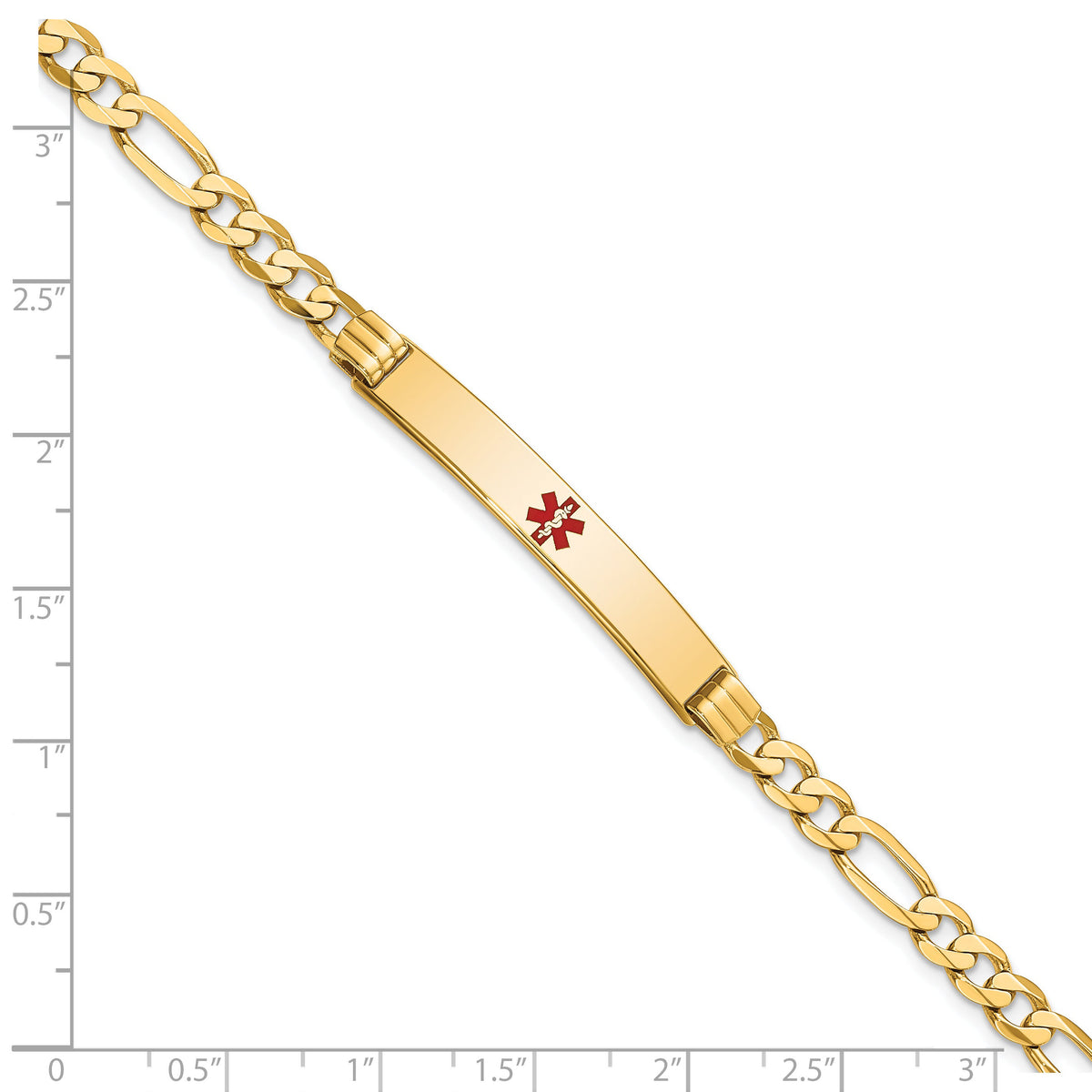 14K Medical Red Enamel Flat Figaro Link ID Bracelet-XM566CR-7