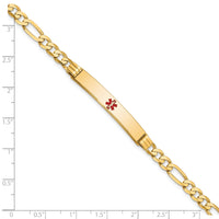 14K Medical Red Enamel Flat Figaro Link ID Bracelet-XM566CR-8