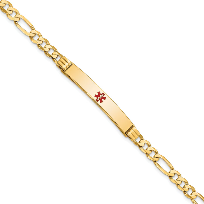 14K Medical Red Enamel Flat Figaro Link ID Bracelet-XM566CR-7