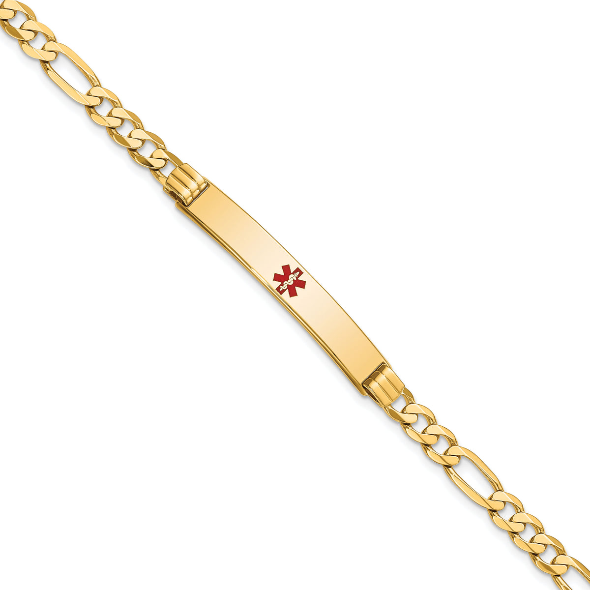14K Medical Red Enamel Flat Figaro Link ID Bracelet-XM566CR-8