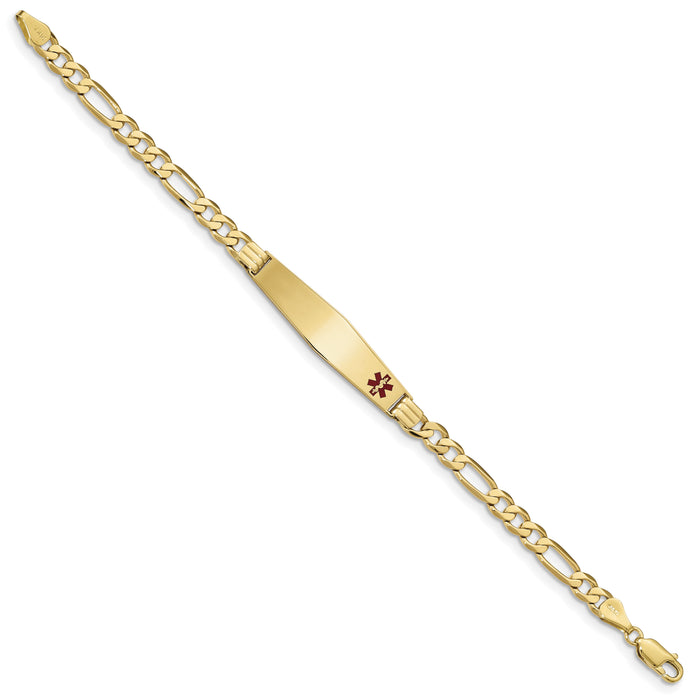 14K Medical Soft Diamond Shape Red Enamel Flat Figaro Link ID Bracelet-XM566FC-7