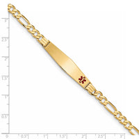 14K Medical Soft Diamond Shape Red Enamel Flat Figaro Link ID Bracelet-XM566FC-8