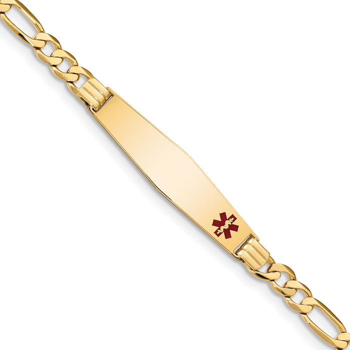 14K Medical Soft Diamond Shape Red Enamel Flat Figaro Link ID Bracelet-XM566FC-7
