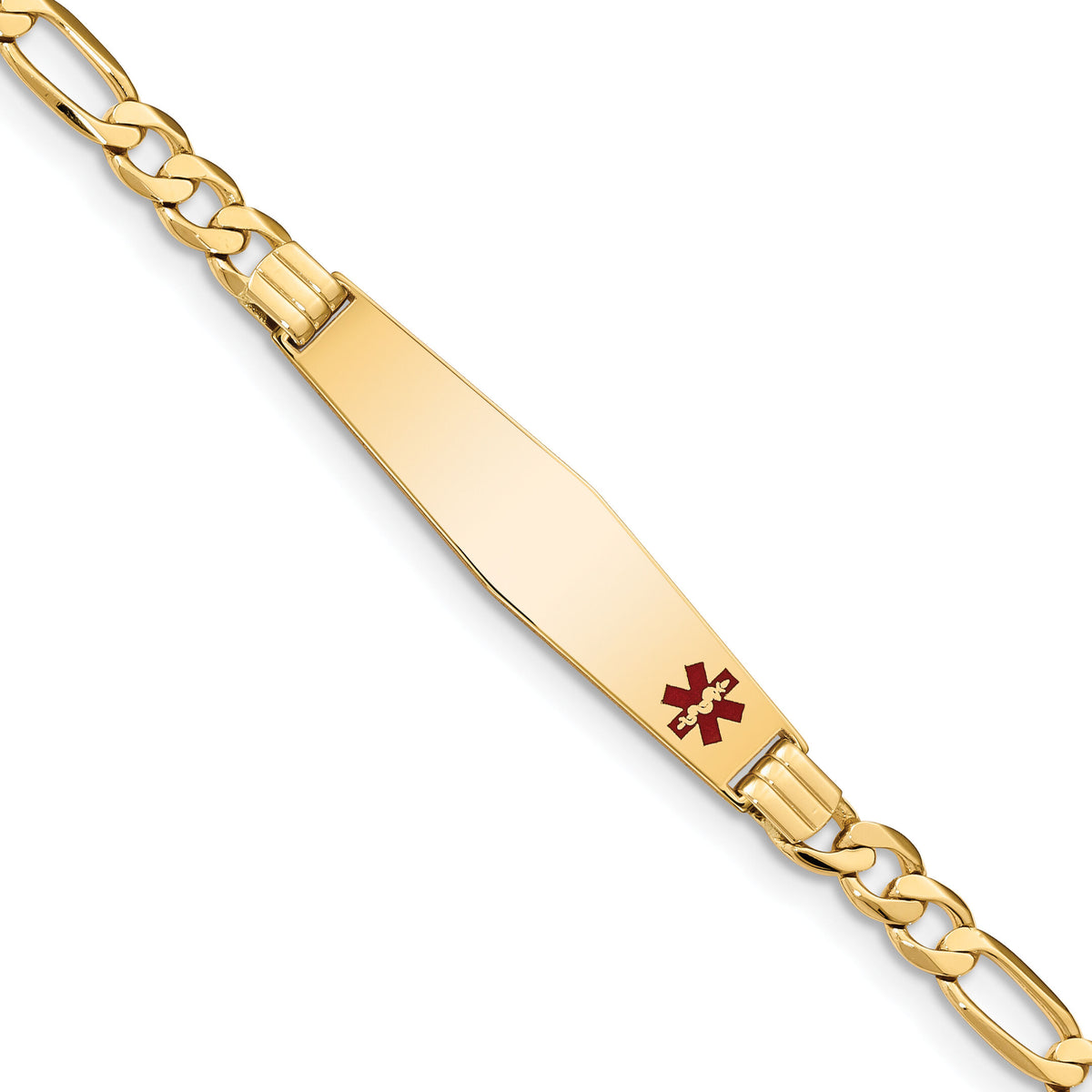 14K Medical Soft Diamond Shape Red Enamel Flat Figaro Link ID Bracelet-XM566FC-8