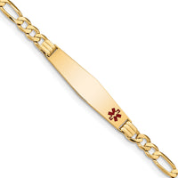14K Medical Soft Diamond Shape Red Enamel Flat Figaro Link ID Bracelet-XM566FC-8