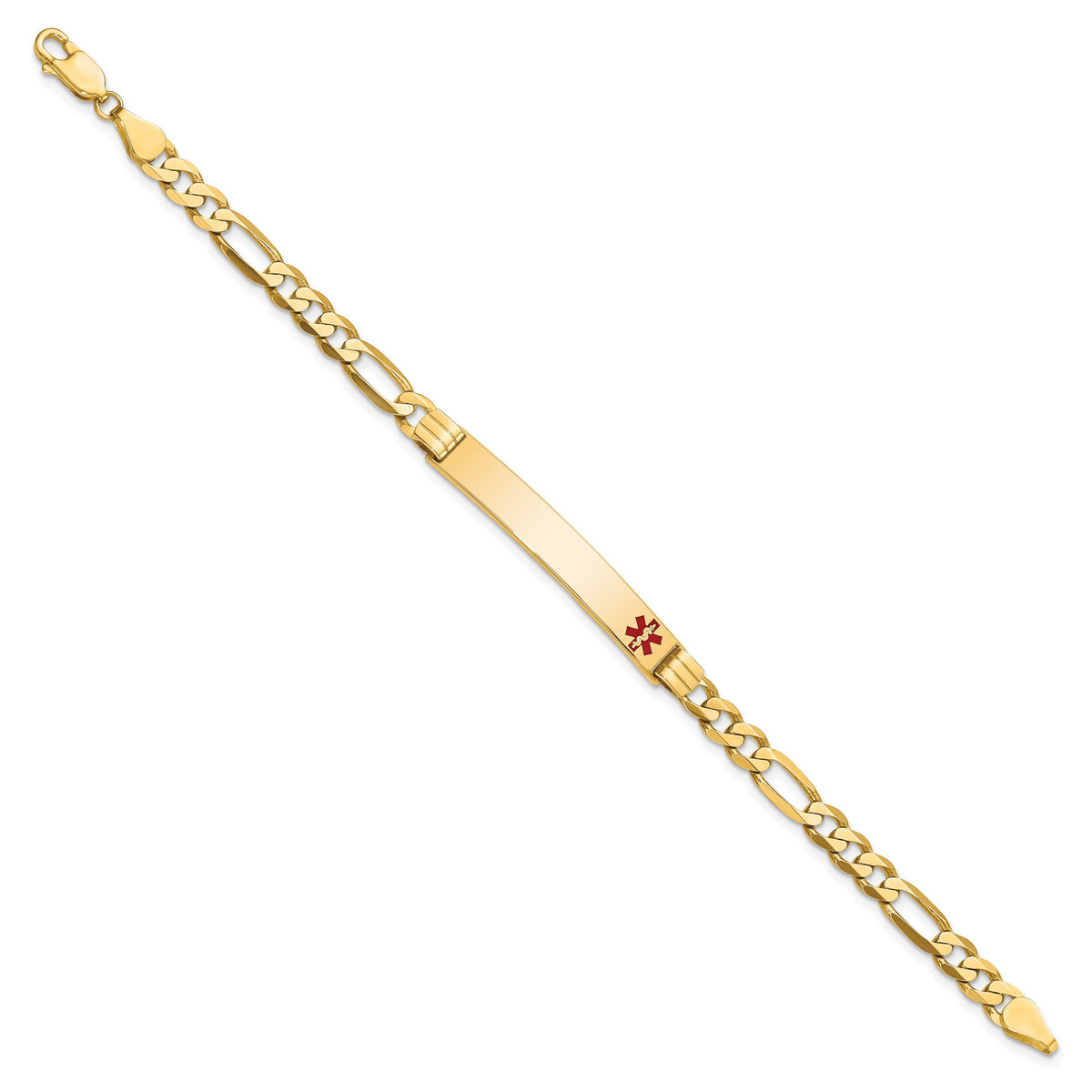 14K Medical Red Enamel Flat Figaro Link ID Bracelet-XM566FR-7