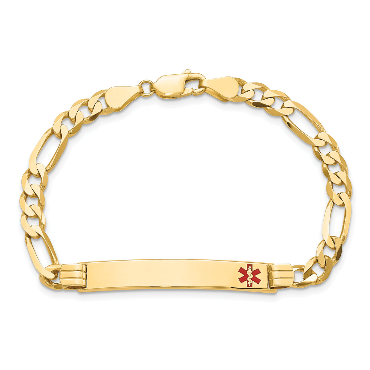 14K Medical Red Enamel Flat Figaro Link ID Bracelet-XM566FR-8