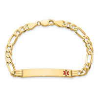 14K Medical Red Enamel Flat Figaro Link ID Bracelet-XM566FR-8
