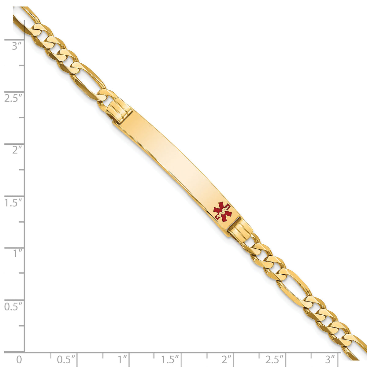 14K Medical Red Enamel Flat Figaro Link ID Bracelet-XM566FR-8