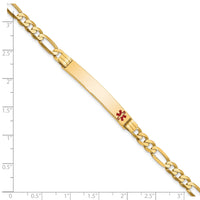 14K Medical Red Enamel Flat Figaro Link ID Bracelet-XM566FR-8