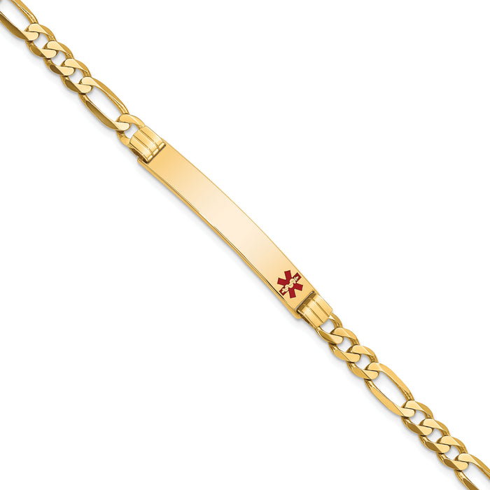 14K Medical Red Enamel Flat Figaro Link ID Bracelet-XM566FR-8