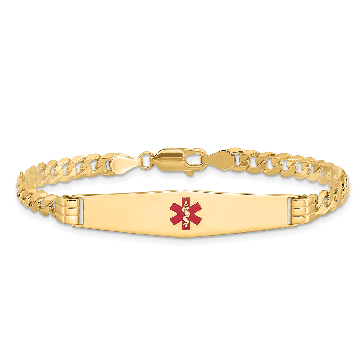 14K Medical Soft Diamond Shape Red Enamel Curb Link ID Bracelet-XM567CC-8
