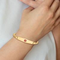 14K Medical Soft Diamond Shape Red Enamel Curb Link ID Bracelet-XM567CC-8