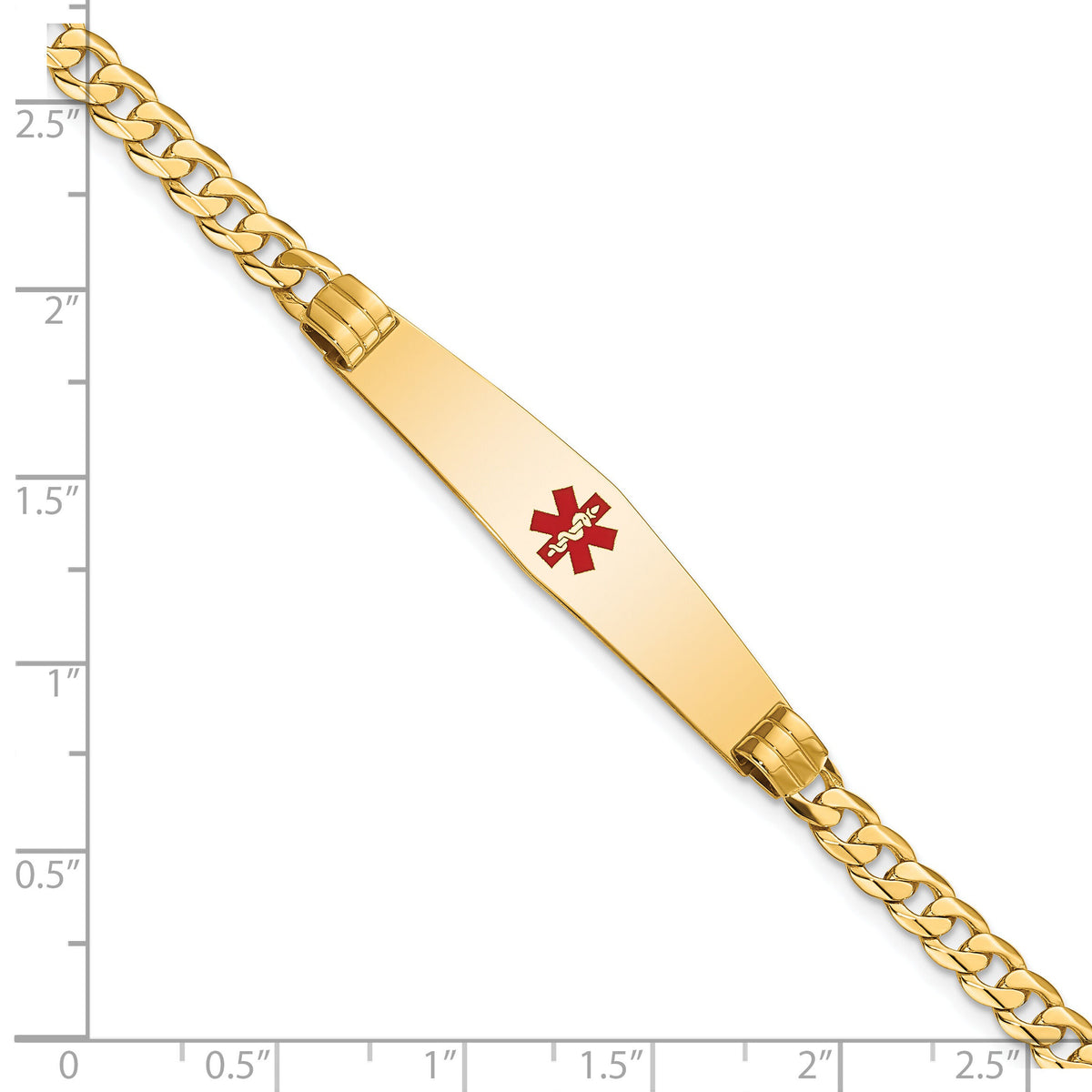14K Medical Soft Diamond Shape Red Enamel Curb Link ID Bracelet-XM567CC-7