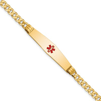 14K Medical Soft Diamond Shape Red Enamel Curb Link ID Bracelet-XM567CC-7
