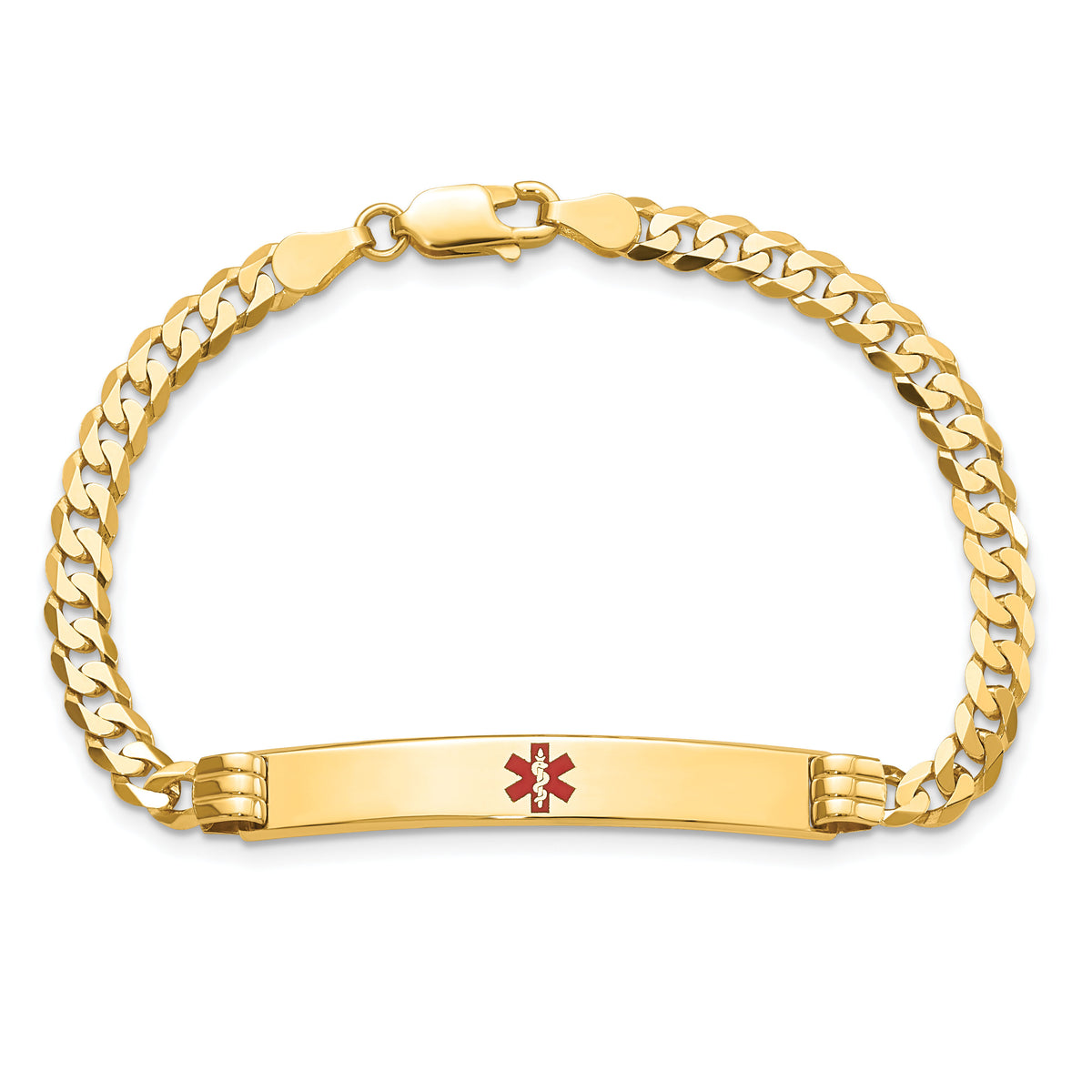 14K Medical Red Enamel Curb Link ID Bracelet-XM567CR-8