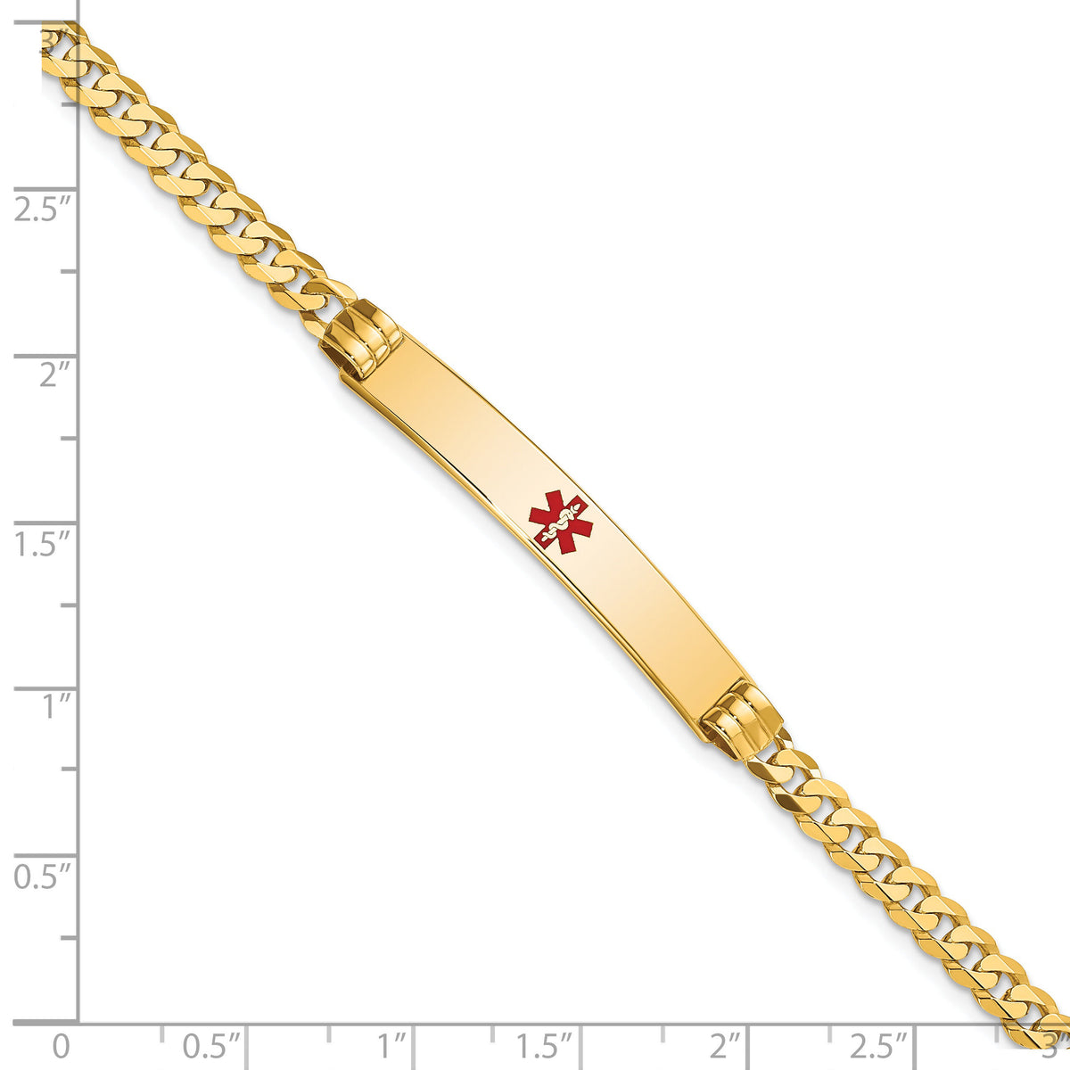 14K Medical Red Enamel Curb Link ID Bracelet-XM567CR-7