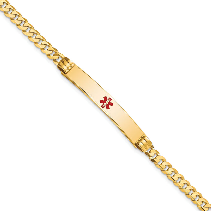 14K Medical Red Enamel Curb Link ID Bracelet-XM567CR-7