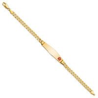 14K Medical Soft Diamond Shape Red Enamel Curb Link ID Bracelet-XM567FC-8