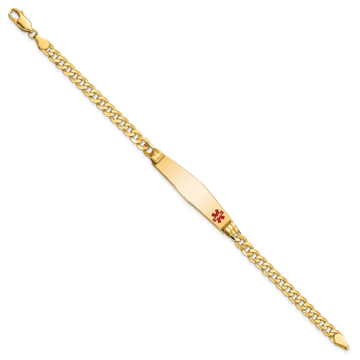 14K Medical Soft Diamond Shape Red Enamel Curb Link ID Bracelet-XM567FC-8
