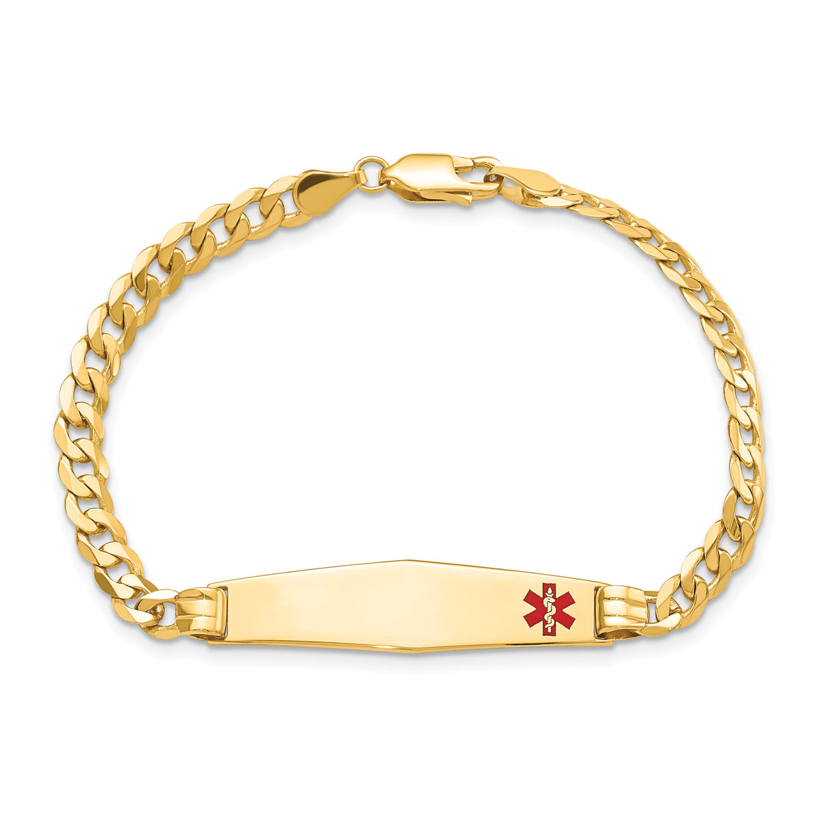 14K Medical Soft Diamond Shape Red Enamel Curb Link ID Bracelet-XM567FC-7