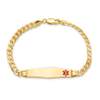 14K Medical Soft Diamond Shape Red Enamel Curb Link ID Bracelet-XM567FC-7