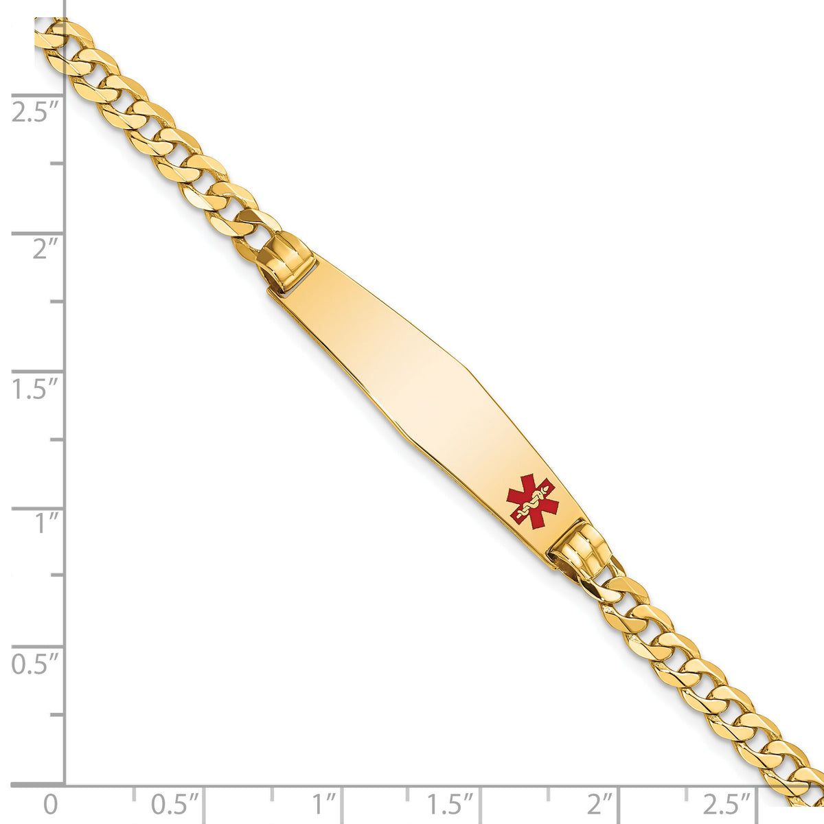 14K Medical Soft Diamond Shape Red Enamel Curb Link ID Bracelet-XM567FC-7