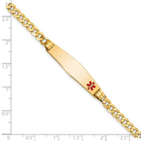 14K Medical Soft Diamond Shape Red Enamel Curb Link ID Bracelet-XM567FC-7