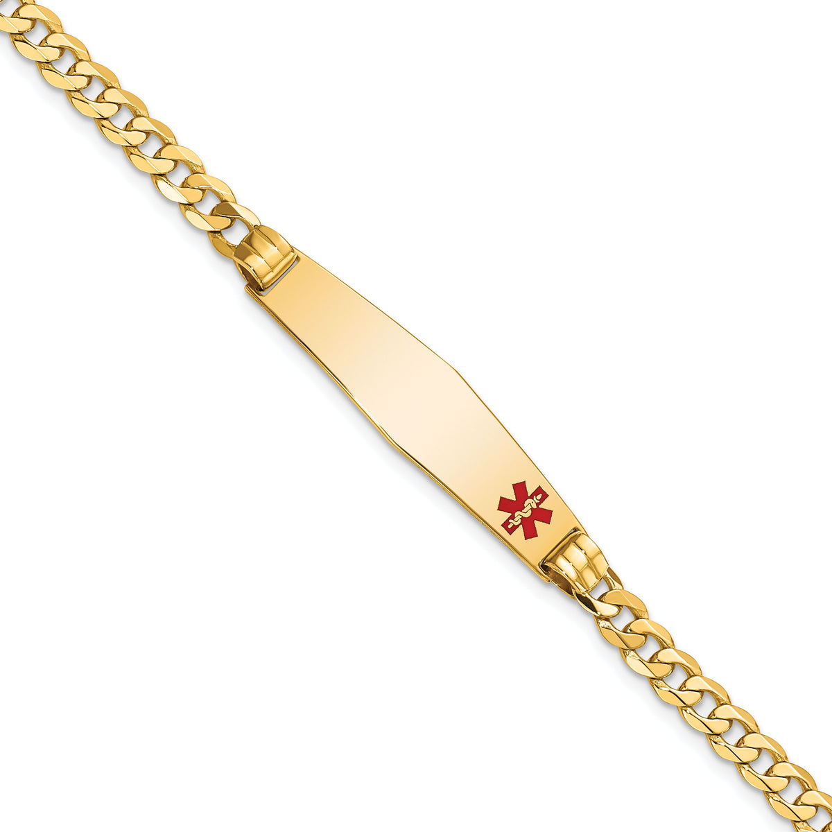 14K Medical Soft Diamond Shape Red Enamel Curb Link ID Bracelet-XM567FC-7