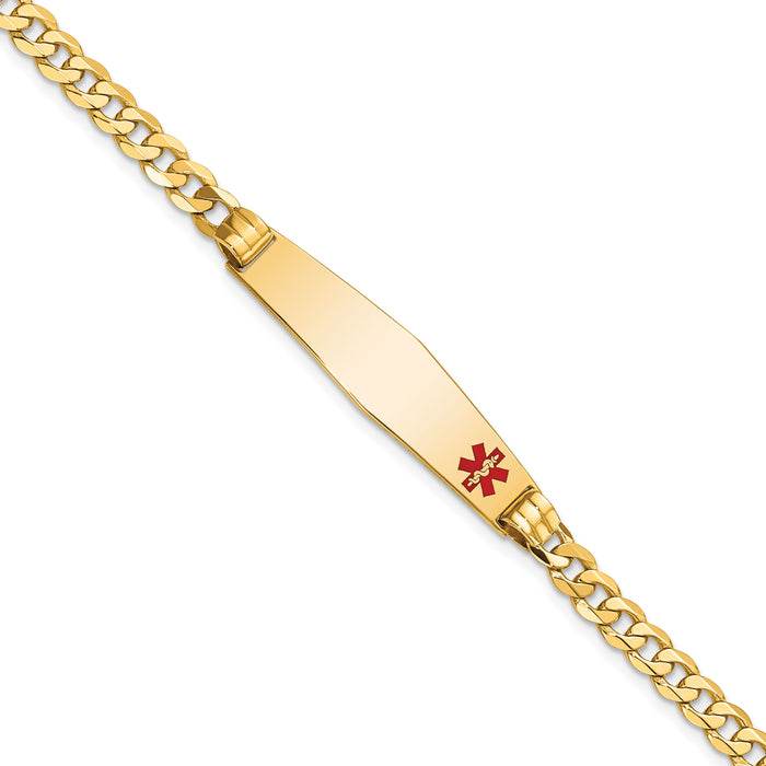14K Medical Soft Diamond Shape Red Enamel Curb Link ID Bracelet-XM567FC-7