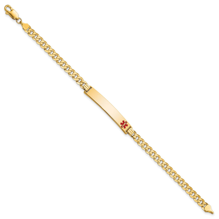 14K Medical Red Enamel Curb Link ID Bracelet-XM567FR-7