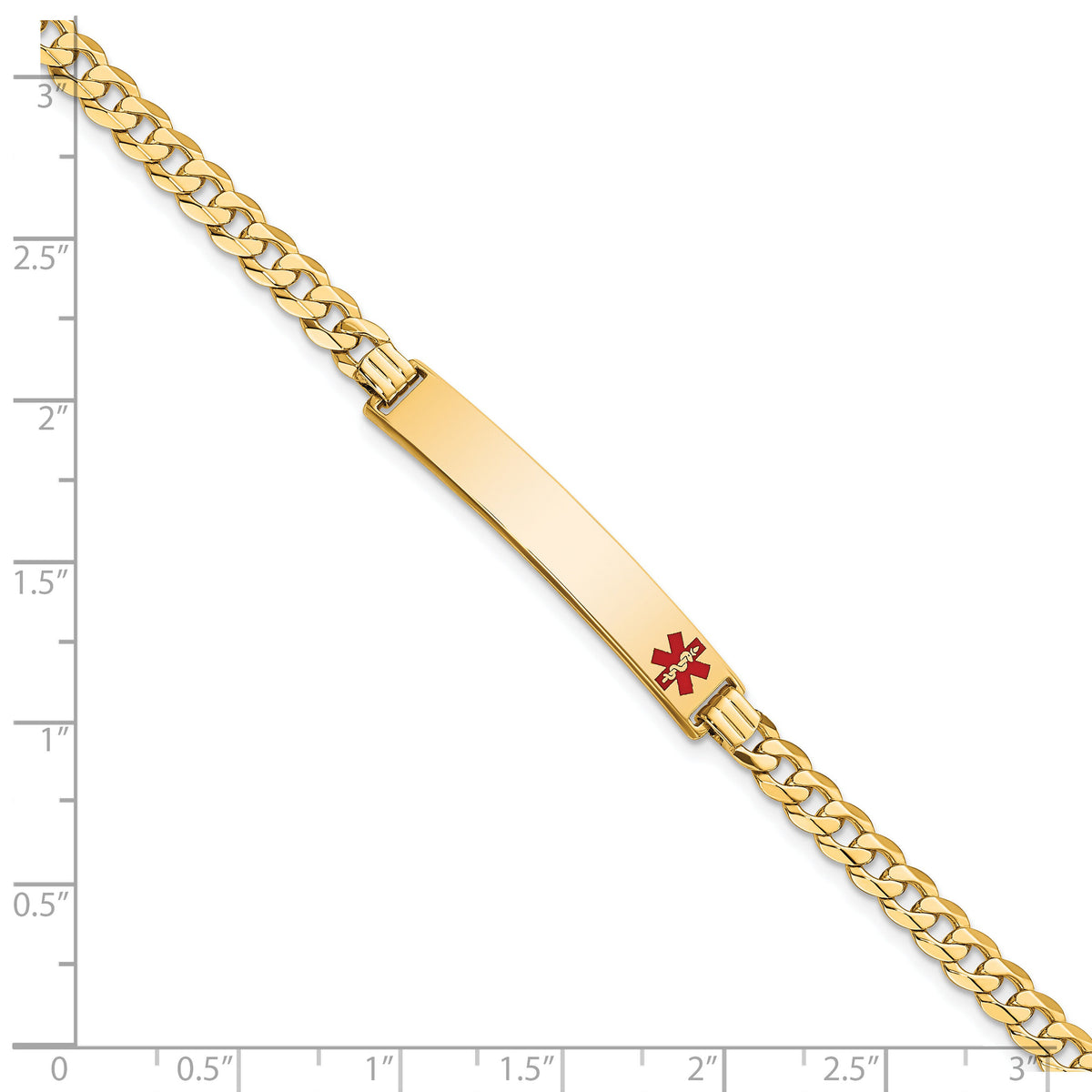 14K Medical Red Enamel Curb Link ID Bracelet-XM567FR-8