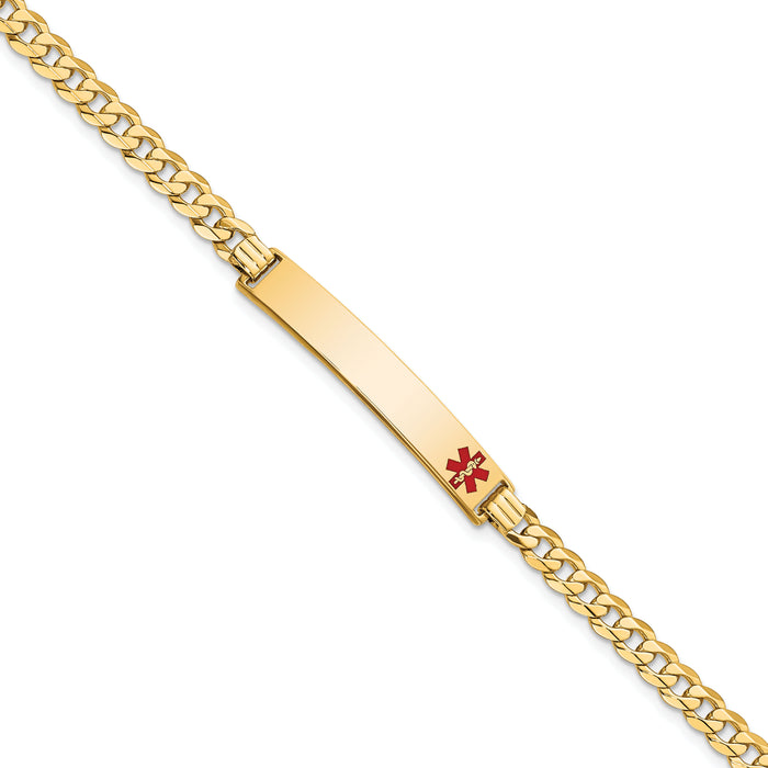 14K Medical Red Enamel Curb Link ID Bracelet-XM567FR-7