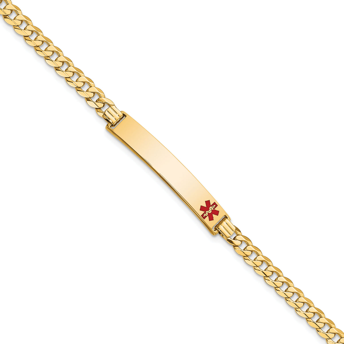 14K Medical Red Enamel Curb Link ID Bracelet-XM567FR-8