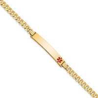 14K Medical Red Enamel Curb Link ID Bracelet-XM567FR-8