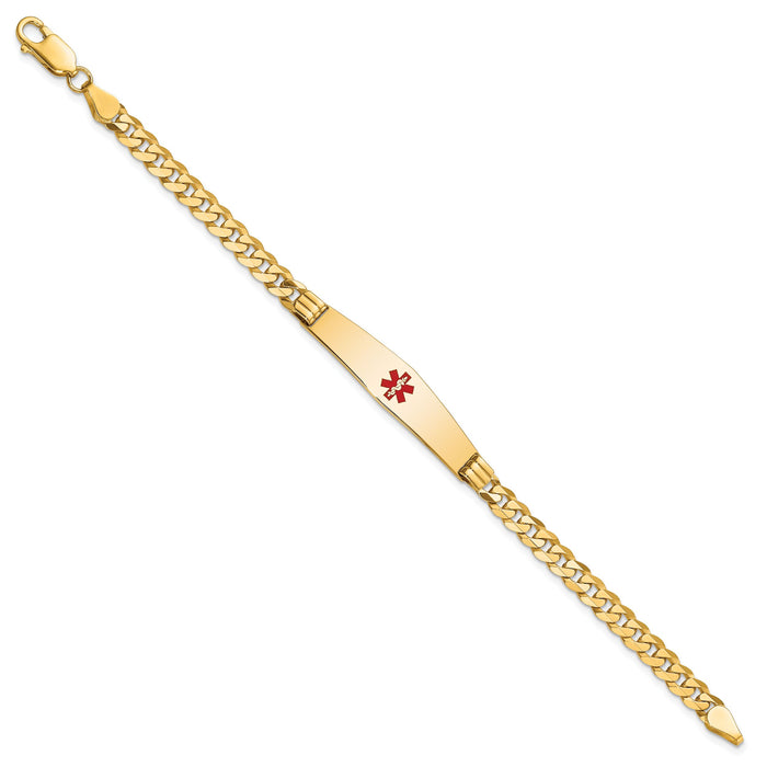 14K Medical Soft Diamond Shape Red Enamel Curb Link ID Bracelet-XM568CC-7