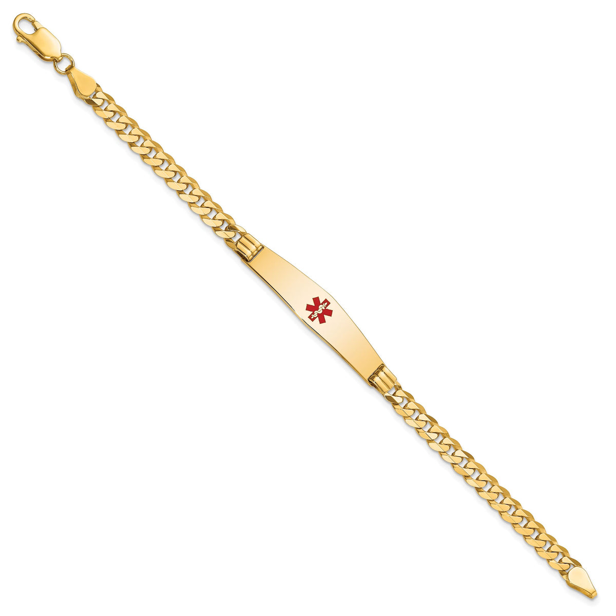 14K Medical Soft Diamond Shape Red Enamel Curb Link ID Bracelet-XM568CC-8