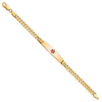 14K Medical Soft Diamond Shape Red Enamel Curb Link ID Bracelet-XM568CC-8