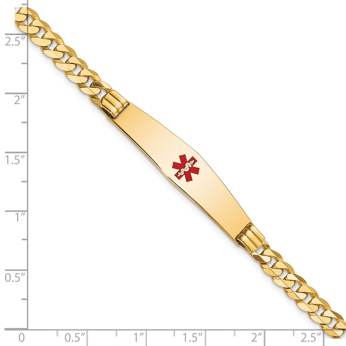 14K Medical Soft Diamond Shape Red Enamel Curb Link ID Bracelet-XM568CC-7