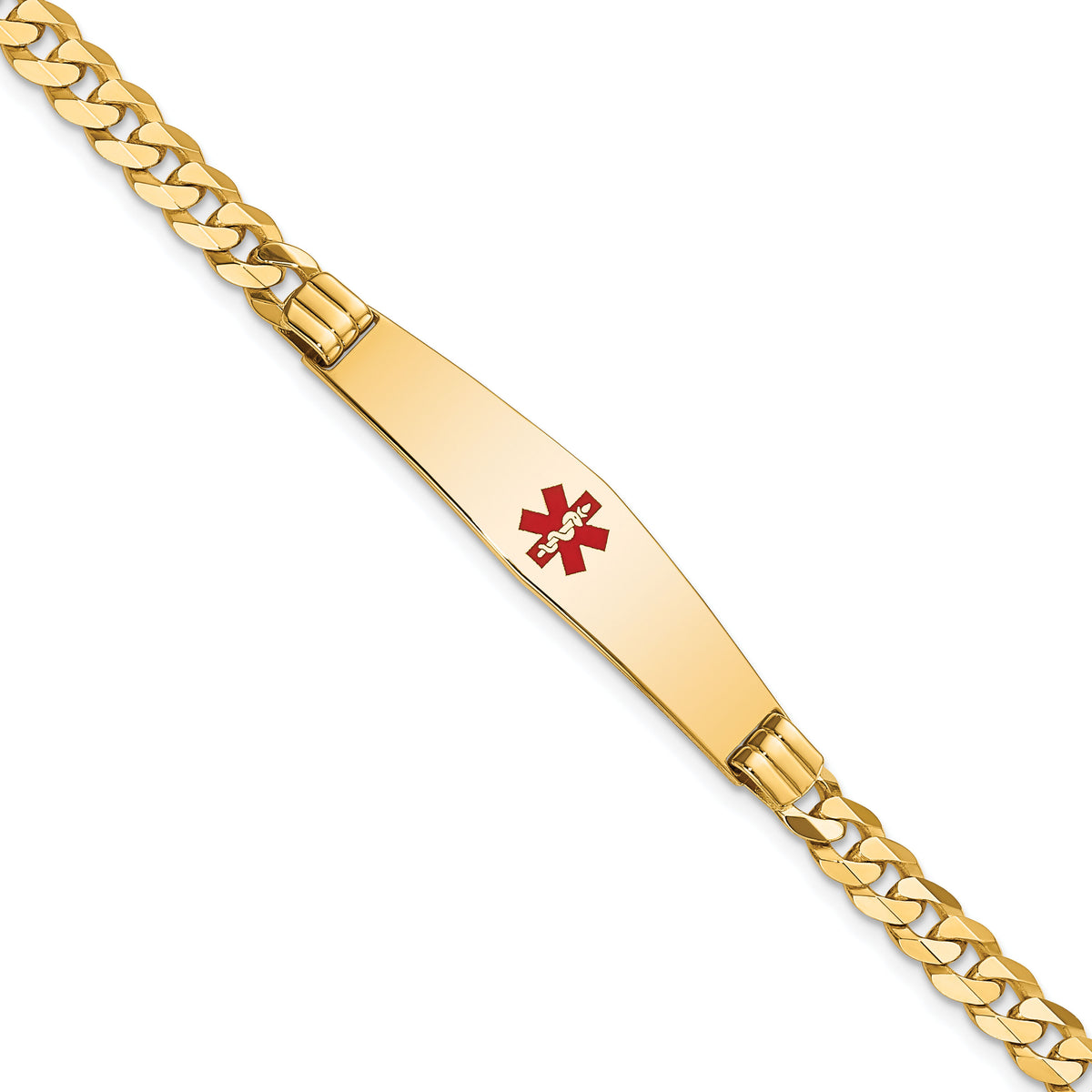 14K Medical Soft Diamond Shape Red Enamel Curb Link ID Bracelet-XM568CC-7