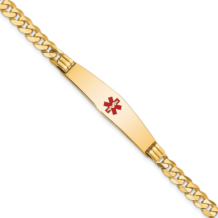 14K Medical Soft Diamond Shape Red Enamel Curb Link ID Bracelet-XM568CC-8