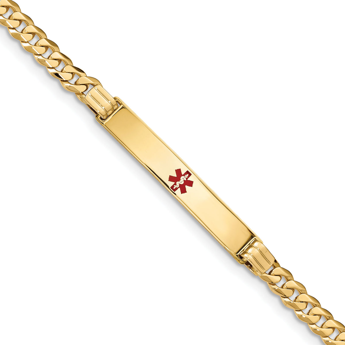 14K Medical Red Enamel Curb Link ID Bracelet-XM568CR-7