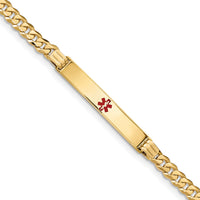 14K Medical Red Enamel Curb Link ID Bracelet-XM568CR-8