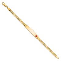 14K Medical Soft Diamond Shape Red Enamel Curb Link ID Bracelet-XM568FC-7