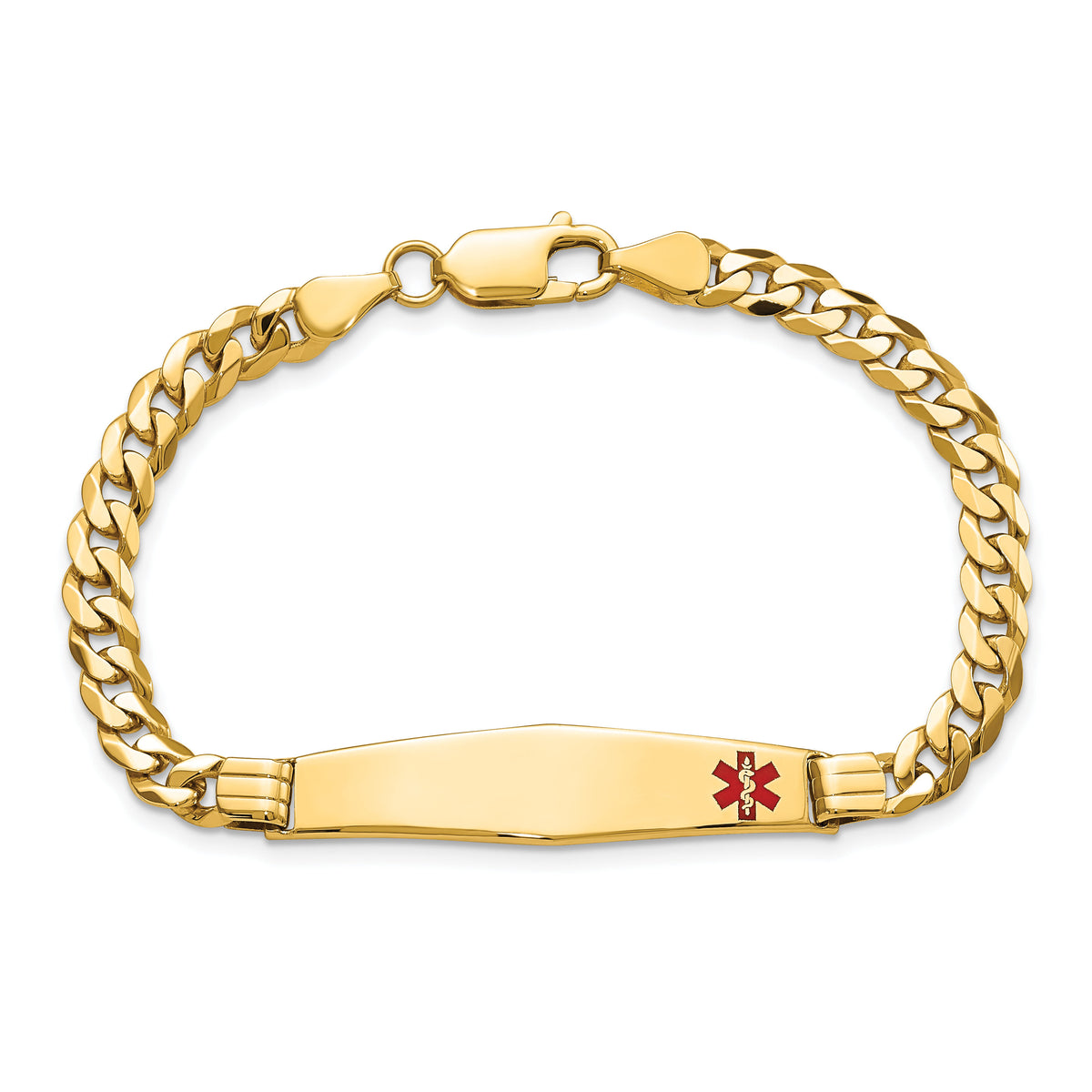 14K Medical Soft Diamond Shape Red Enamel Curb Link ID Bracelet-XM568FC-7