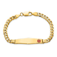14K Medical Soft Diamond Shape Red Enamel Curb Link ID Bracelet-XM568FC-8