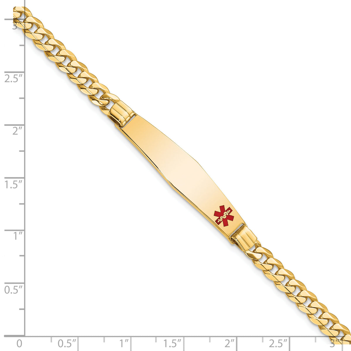 14K Medical Soft Diamond Shape Red Enamel Curb Link ID Bracelet-XM568FC-7