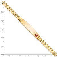 14K Medical Soft Diamond Shape Red Enamel Curb Link ID Bracelet-XM568FC-7