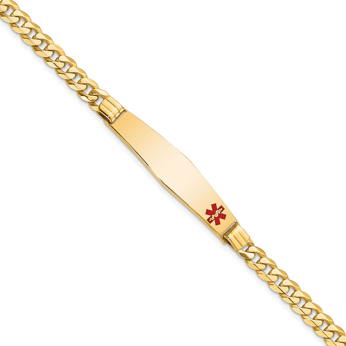 14K Medical Soft Diamond Shape Red Enamel Curb Link ID Bracelet-XM568FC-8